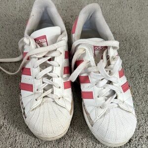 Adidas Women's White and Pink Striped Sneakers